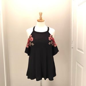 Flower Embroidery detail Cold Shoulder Top